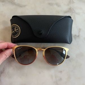 Ray Ban: Gold Frame Polarized Sunglasses